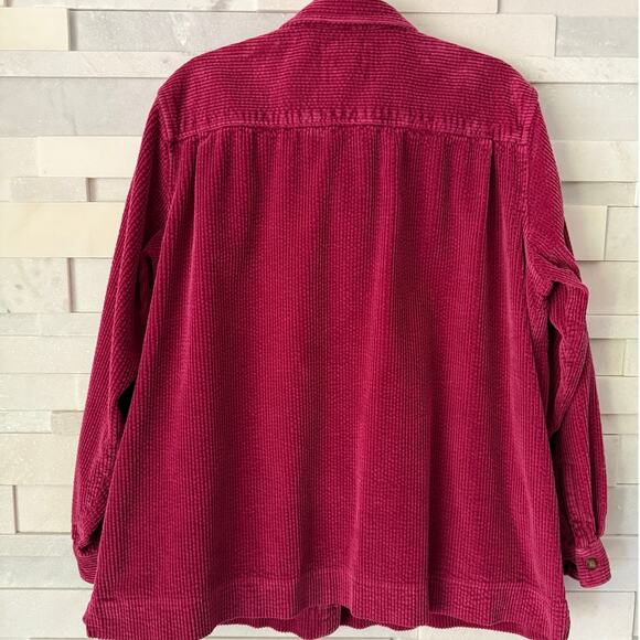 LL BEAN Wide Whale Corduroy Button Front Shirt Jacket Pockets Burgundy 2X - Picture 2 of 7